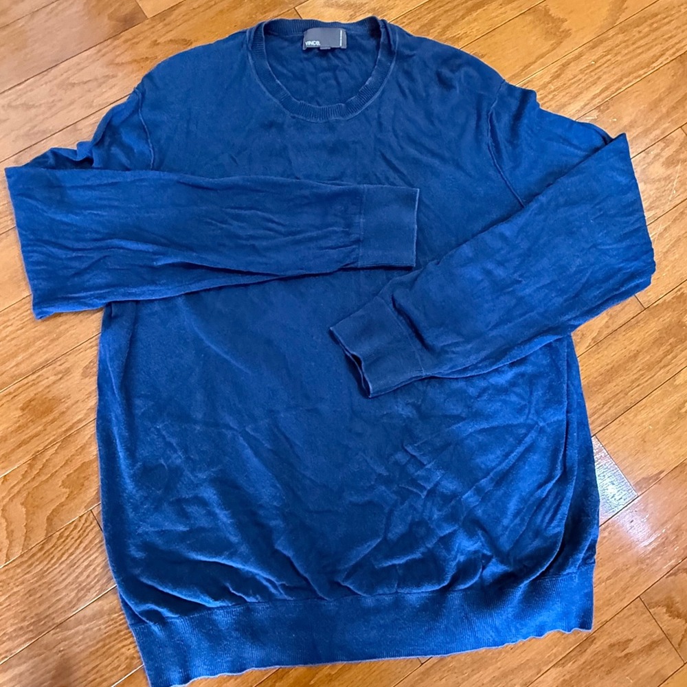 Vince Mens XL Blue Silk Cotton Cashmere Blend Crewneck Sweater 1018